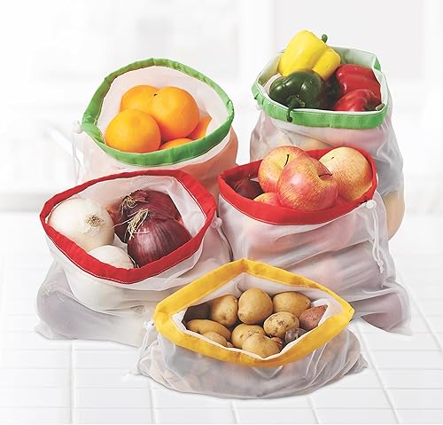 Miniatura 5 de Beyond Gourmet HIC - Bolsas de malla reutilizables para cocina, con cierre de cordón, juego de 5 bolsas de almacenamiento