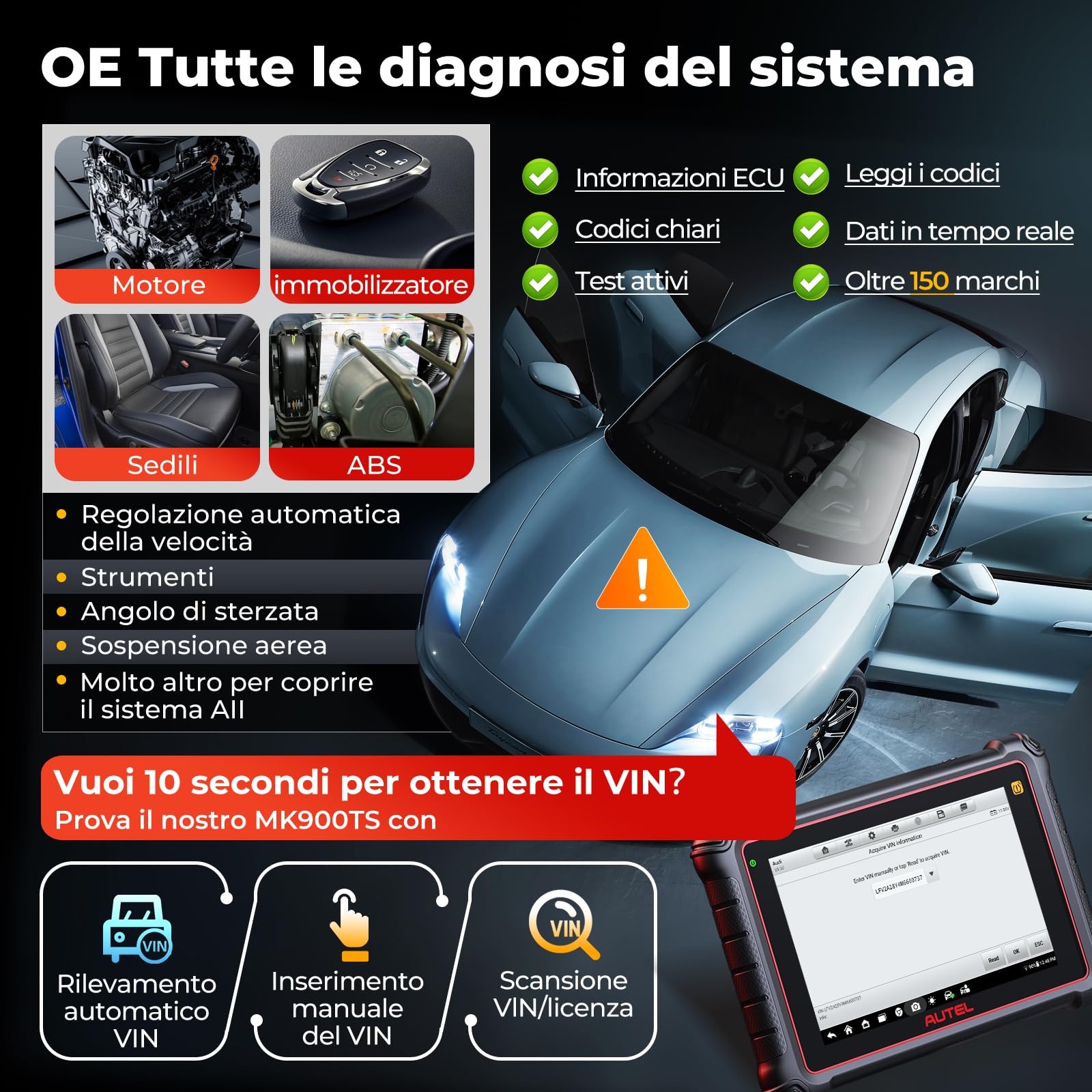 Autel MaxiCOM MK900-TS TPMS Scanner, strumento bidirezionale 2024 aggiornato di MaxiCheck MX808S-TS, MK808S-TS, MS906TS con 40+ servizi, 3000+ test attivi, diagnosi di tutti i sistemi, No-IP limitata