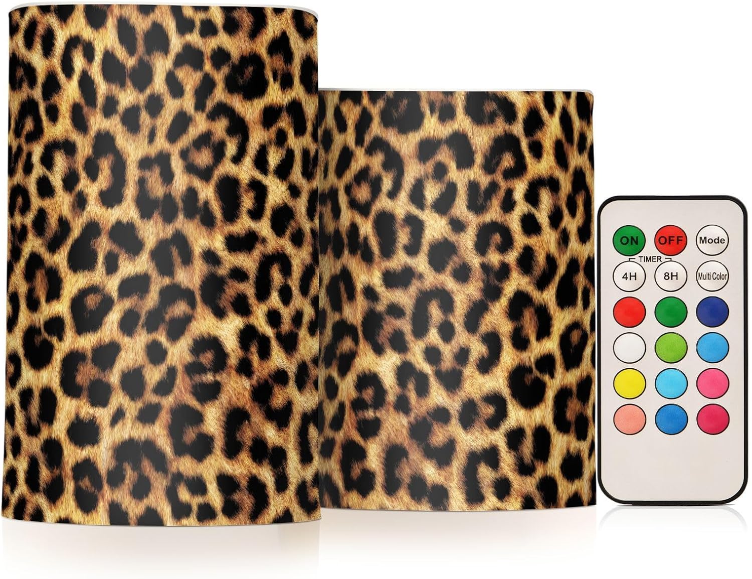 Flickering Flameless Candles, Leopard Texture LED Candles with Remote Timer, Set of 2 Battery Operated Candle for Valentine Wedding Birthday