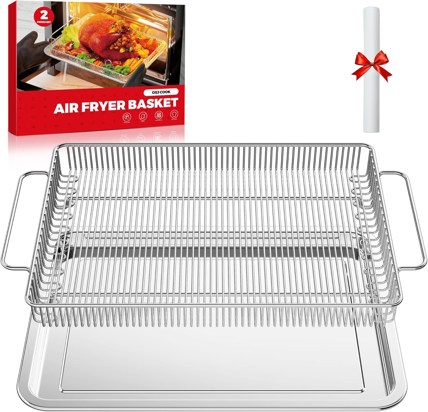 Air Fryer Basket for Oven, Air Fryer Basket and Stainless Steel Baking Tray Pant Oven Air Fryer Pan Rack for Cooking Baking Dishwasher and Broiling (15.9 in * 9.8 in &14.9 in * 11 in) Air Fryer Basket for Oven, Air Fryer Basket and Stainless Steel Baking Tray Pant Oven Air Fryer Pan Rack for Cooking Baking Dishwasher and Broiling (15.9 in * 9.8 in &14.9 in * 11 in)