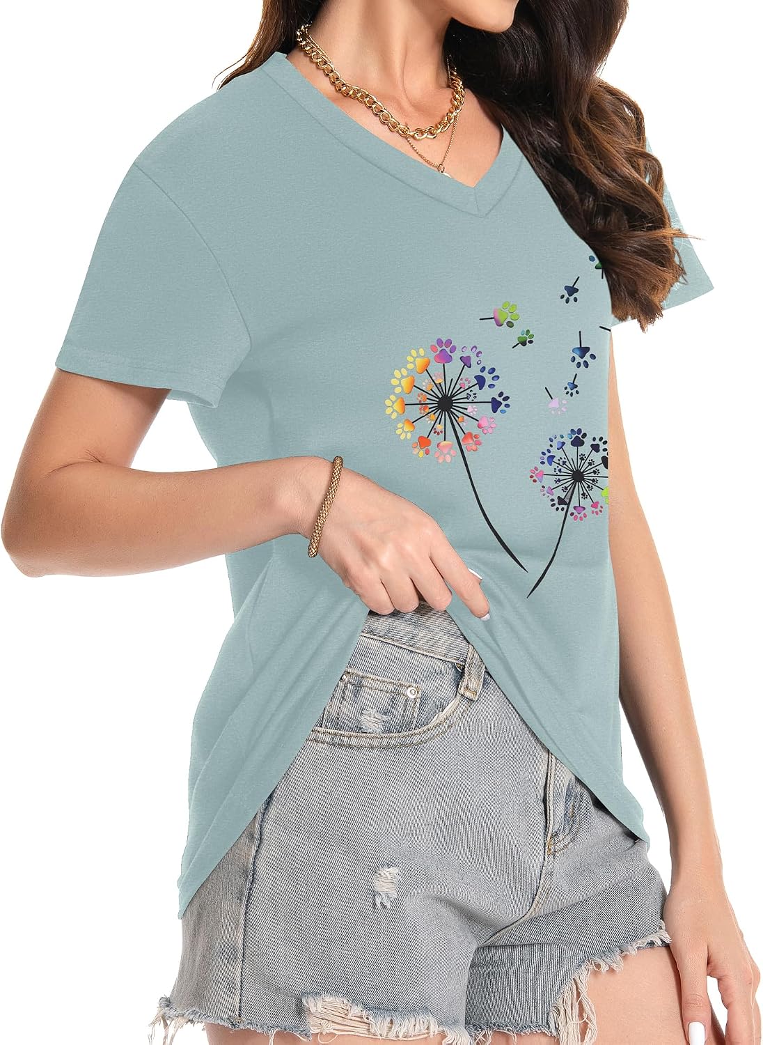 JILUVIN Womens T Shirt Graphic Tees Summer V Neck Short Sleeve Basic Tunic Top 2026
