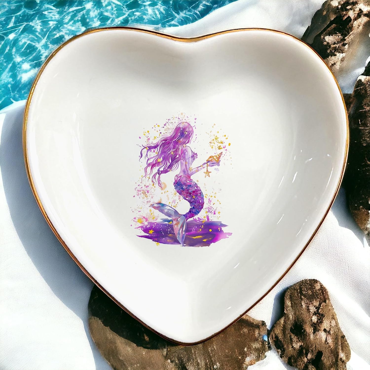 Cute Nature Animal Ring Dish - Jewelry Holder - Decorative Trinket Tray - Gifts for Animal Lover Mom Daughters Sisters Friends For Birthday, Wedding, Christmas (Mermaid) image 2