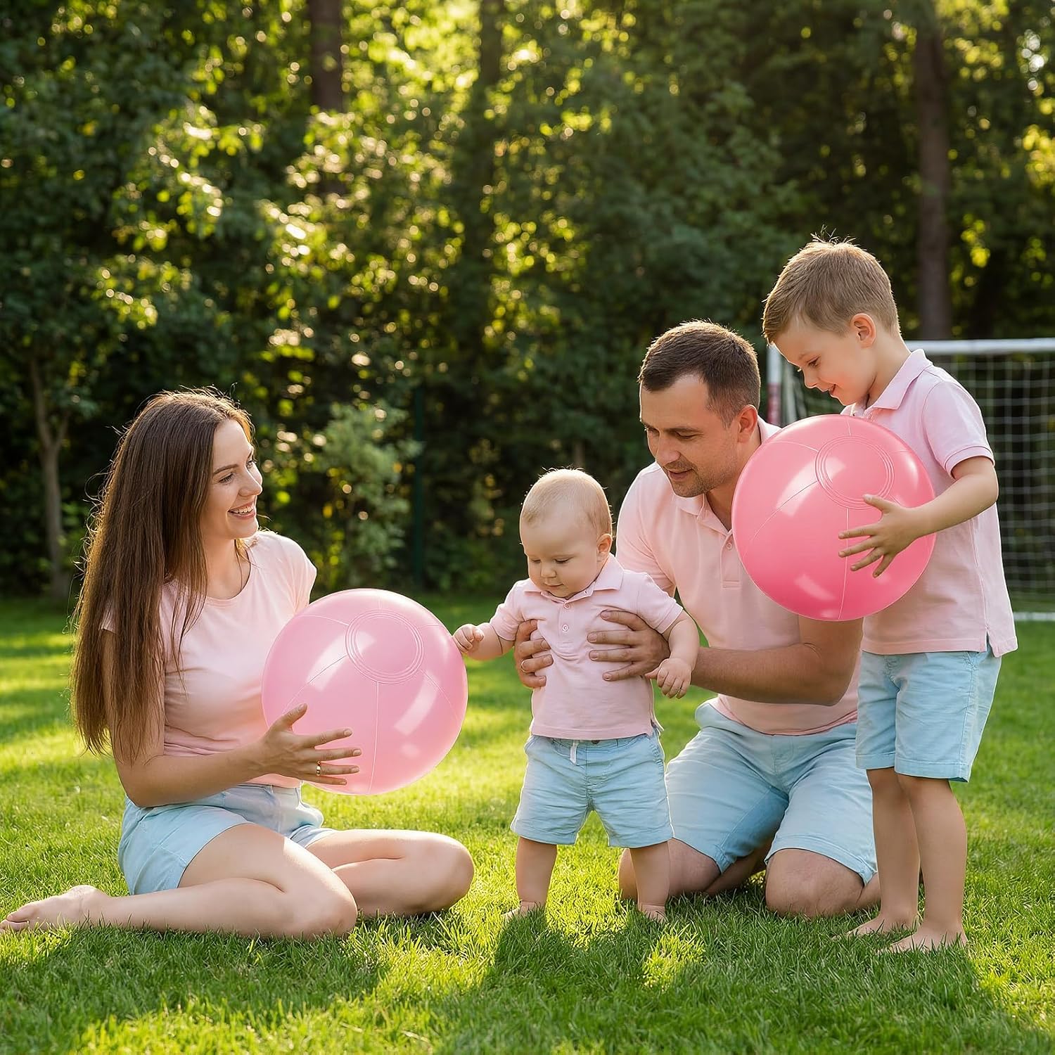 Realspring 24 Pcs Inflatable Beach Balls for Kids Bulk Pastel Solid Color Jumbo Beach Ball Swim Pool Floating Toys Baby Shower Birthday Summer Party Decor(Pink and White,18 Inch)
