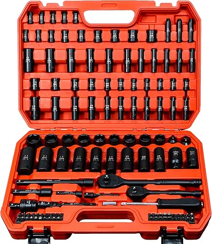 AMM 123Pcs Impact socket set，1/4”3/8”Drive Deep&Shallow Socket wrench set，6 Point
