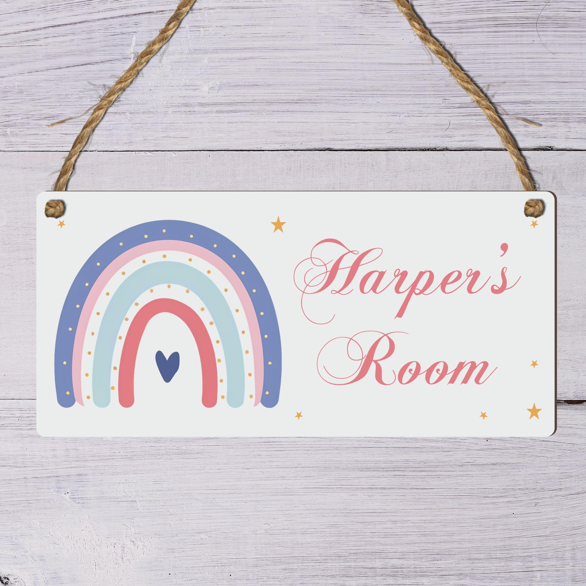 Custom Girls Room Name Plaque | Personalised Kids Bedroom Sign | Fairies Rainbows Unicorns Princess Castle Bedroom Décor | Wooden Hanging Decoration (Rainbow 2)