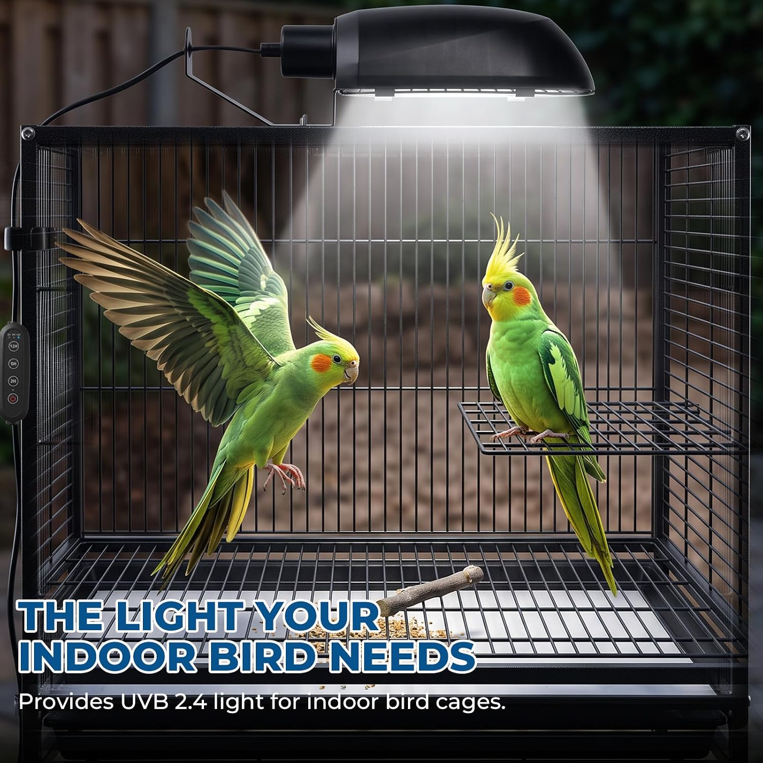Lustaled 2.4% UVB Bird Cage Light Fixture Combo Kit with Adjustable Timer