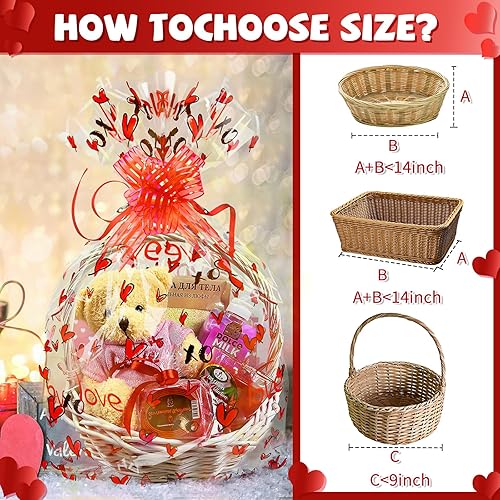 Miniatura 4 de WeDoSoy 10 bolsas grandes de celofán para regalos del día de San Valentín, 16 x 24 pulgadas con 10 lazos para embalaje de regalo, cestas, botella de