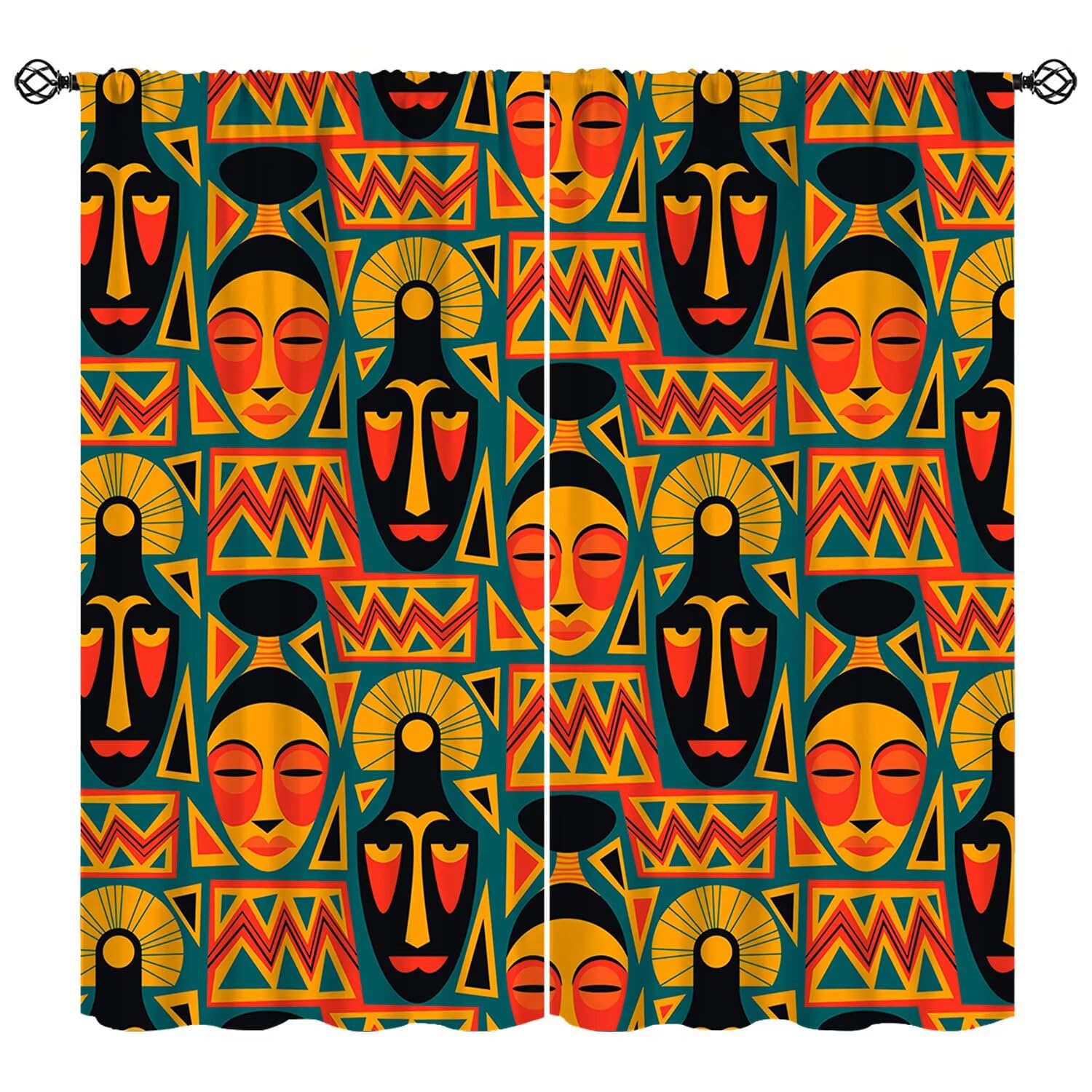 Moderw African Ethnic Tribal Curtain, Vintage Abstract African Clay Window Treatments Colorful Boho Geometric Traditional Window Curtain for Bedroom Living Room W42xL45in(Decor)