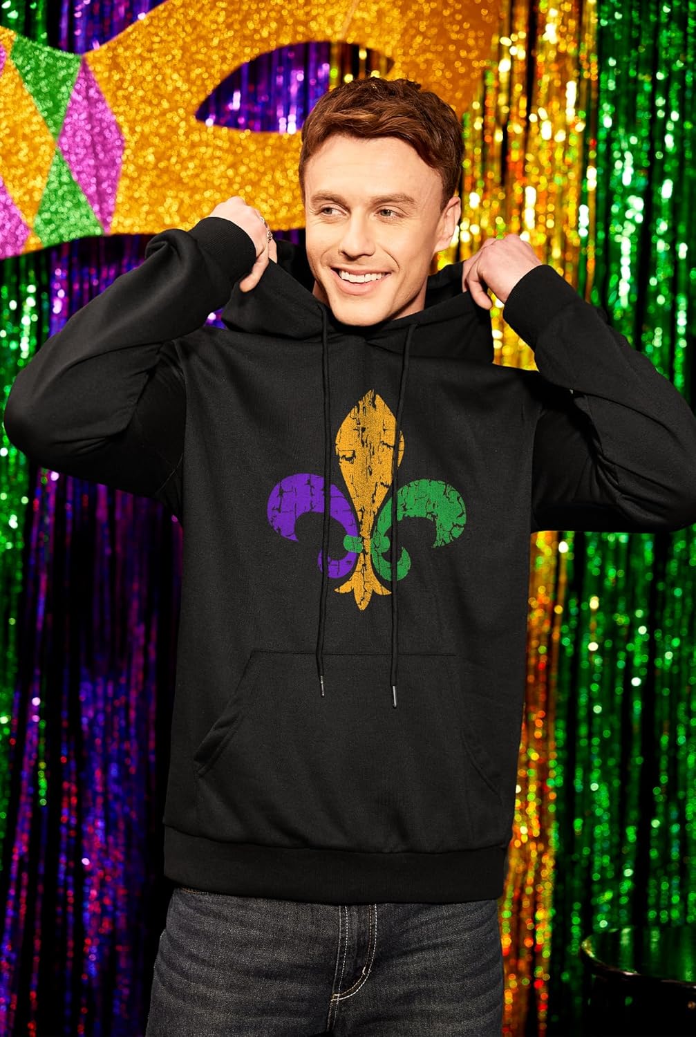 Arvilhill Men's Mardi Gras Hoodie Carnival Print Hooded Sweatshirt with Kangaroo Pocket (S-3XL) - Image 5