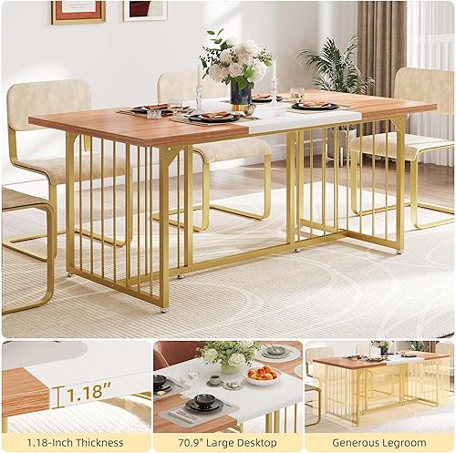 Miniatura 4 de DWVO Mesa de comedor de cocina grande de 70.8 pulgadas para 6-8 personas, moderna mesa rectangular de madera, mesa de cocina rústica con patas