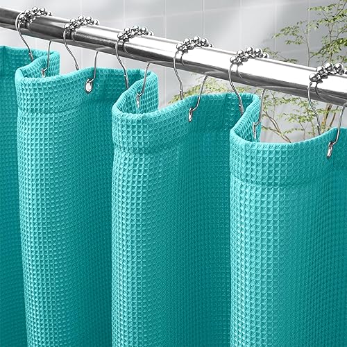 Vista 27 de AmazerBath - Cortina de baño con tejido de punto gofre, calidad hotelera, 60 x 72 pulgadas, blanco