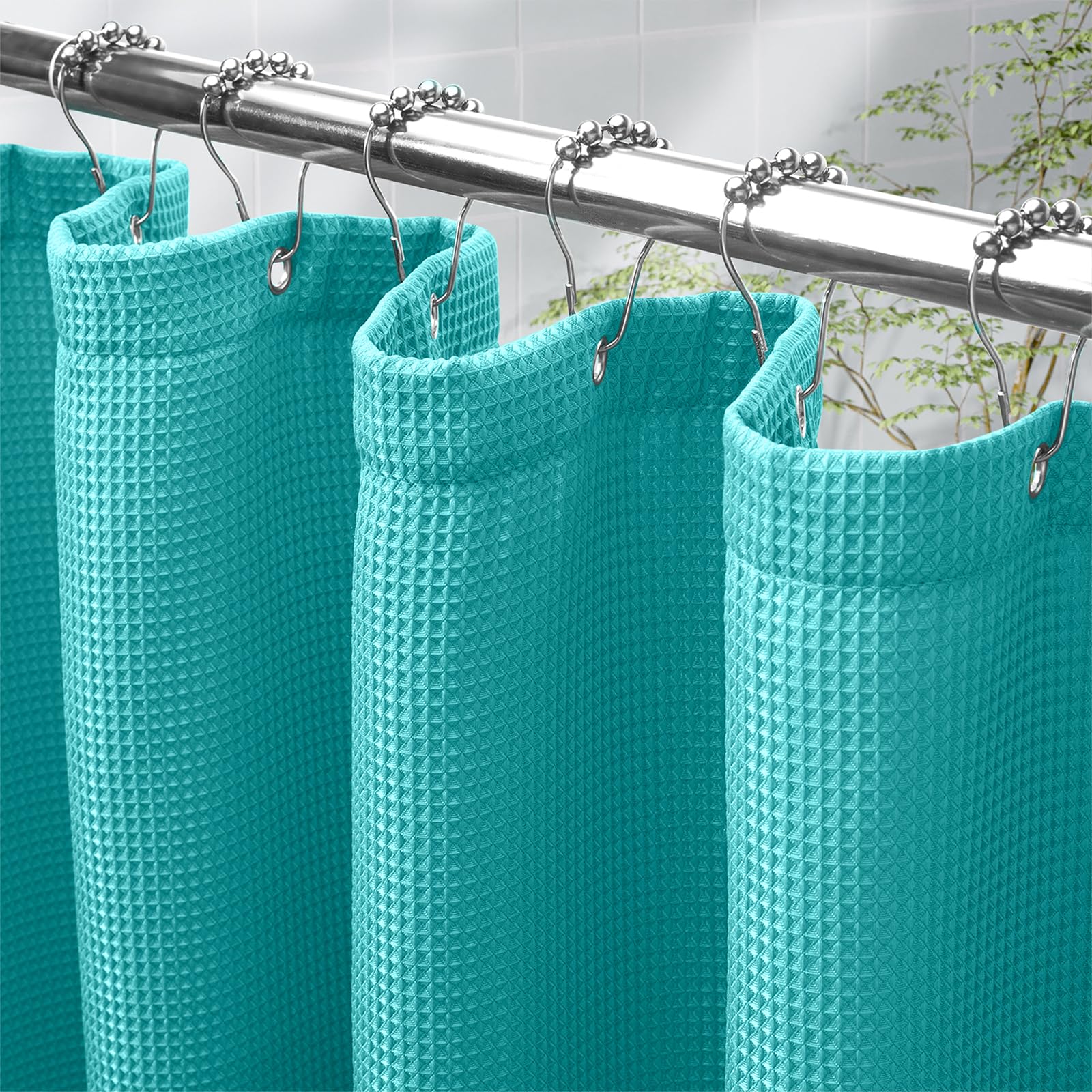 AmazerBath Teal Shower Curtain Waffle Textured, Turquoise Shower Curtains for Bathroom, Thick Fabric Heavy Duty 240GSM, Hotel Quality Bathroom Shower Curtains, Premium Polyester, 72 x 72 Inches
