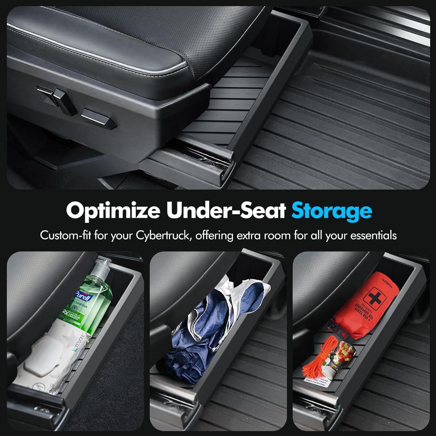 Front Under Seat Storage Box Compatible With Tesla Cybertruck 2024, Hidden ABS Under-Seat Storage Tray, 2PCS Front UnderSeat Organizers For Driver Passenger Seats