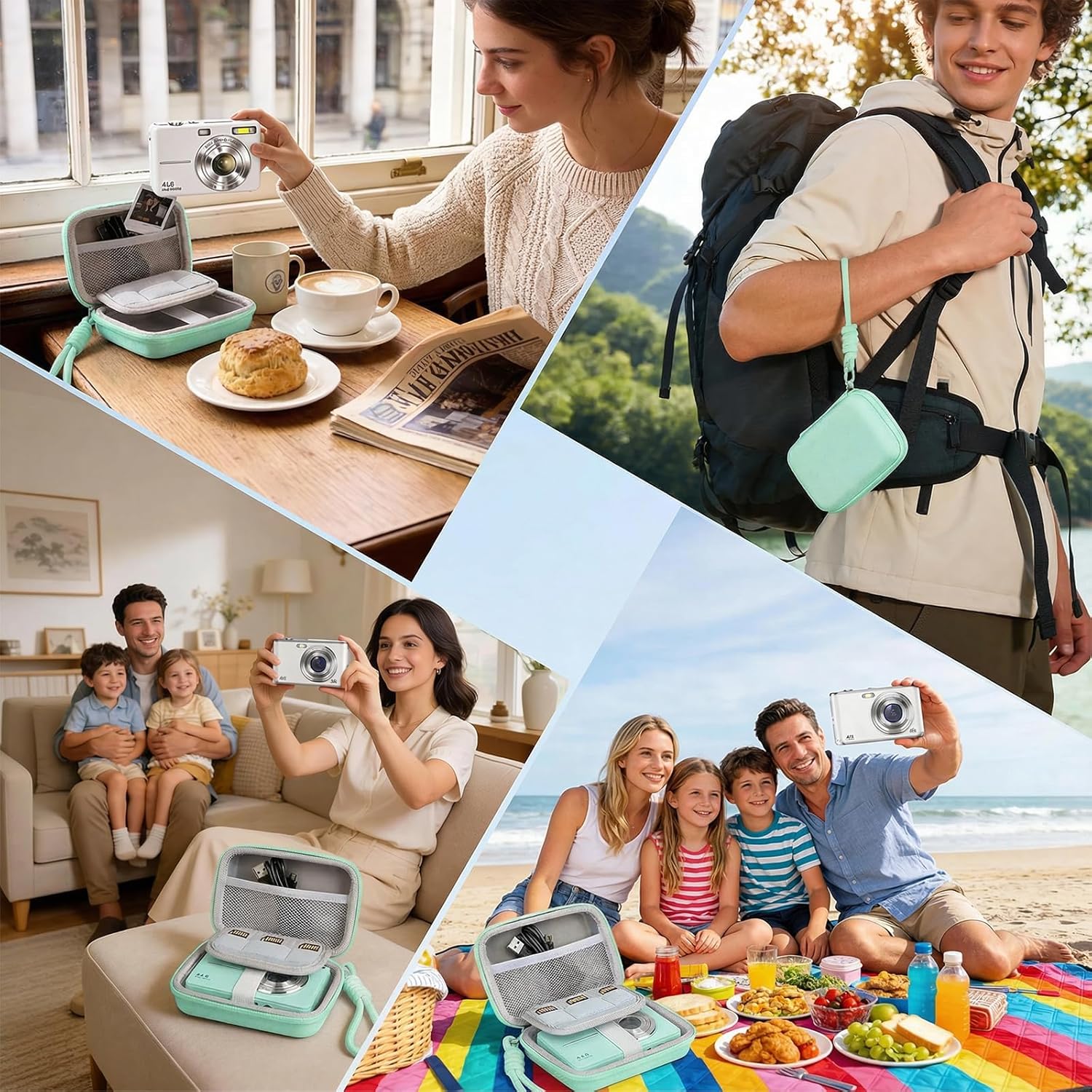 Digital Camera Case Compatible with CAMKORY Digital Point and Shoot/for KODAK PIXPRO FZ45/55 16MP Vlogging/for VAHOIALD FHD 1080P/for IWEUKJLO/for Nsoela, Holder for SD Card More (Green) - Image 7