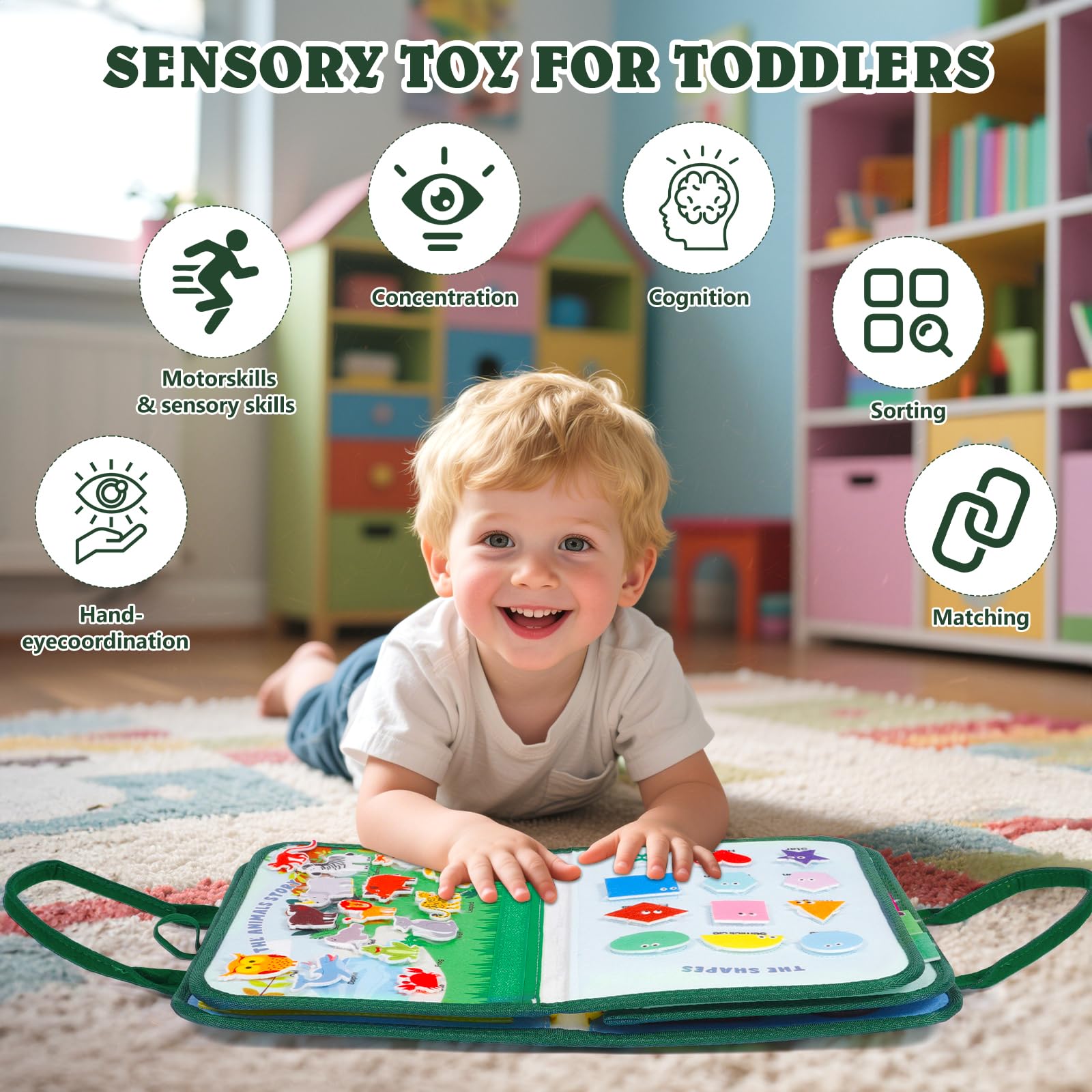 Busy Board Montessori, Jouet Montessori 1 Ans, 8 en 1 Busy Book, Jouets d'Activité et de Développement, Jeux Avion Voiture Enfant Voyage, Cadeau pour Enfants Garçon Fille 1 2 3 Ans