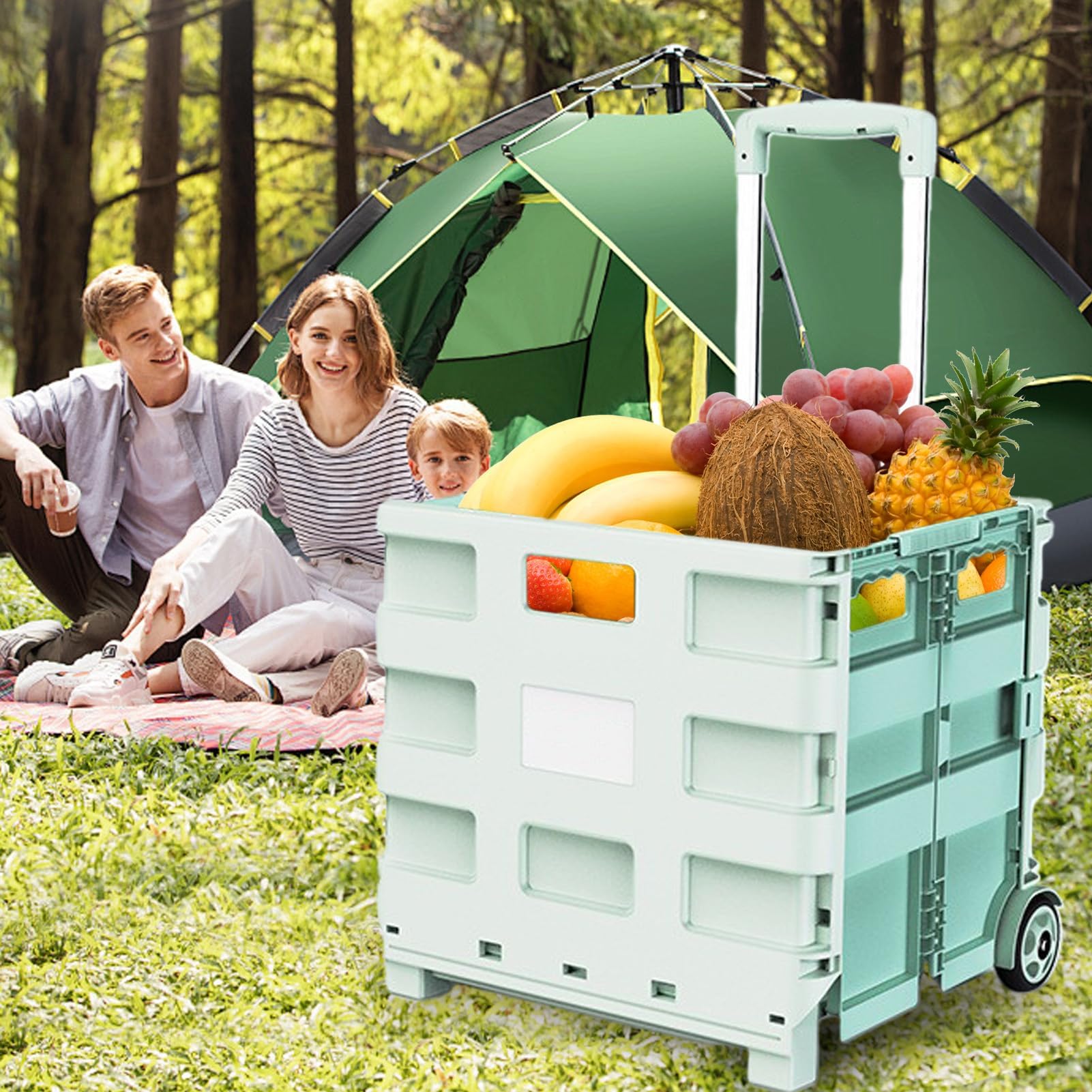 Carrello Porta-Casse con Ruote - Carrello della Spesa Portatile con Ruote | Versatile Carrello da Esterno per la Spesa, Il Campeggio, Il bucato, la Spiaggia e i Viaggi in