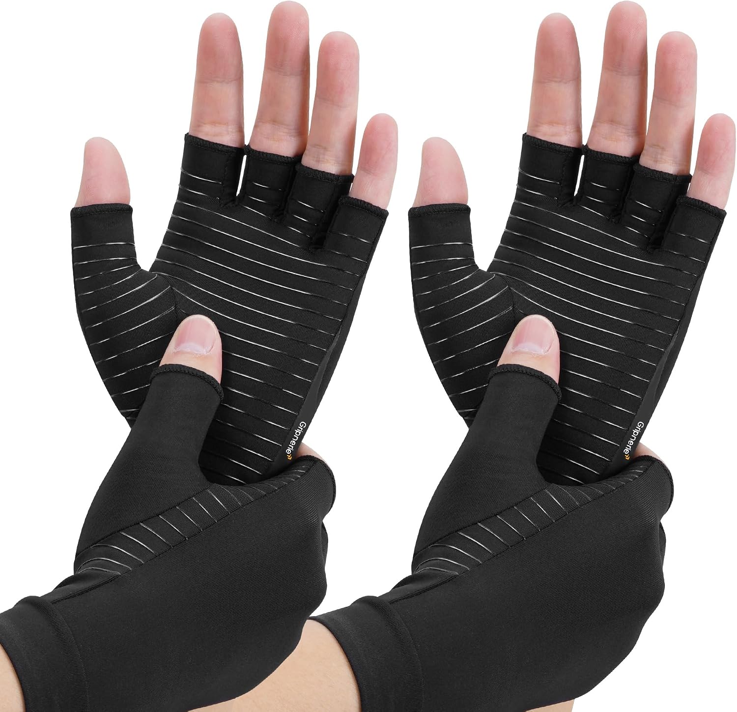 Copper Compression Gloves for Arthritis - Open Finger, Set of 2 Pairs (4 Gloves) - For Men & Women, Hand Support for Typing & Daily Wear, Helps Ease Stiffness & Swelling