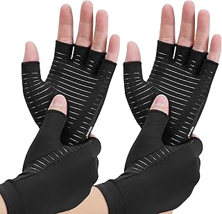 Copper Compression Gloves for Arthritis - Open Finger, Set of 2 Pairs (4 Gloves) - For Men & Women, Hand Support for Typing & Daily Wear, Helps Ease Stiffness & Swelling