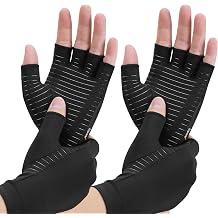 2-Pair Copper Arthritis Compression Gloves, Fingerless, Black, S