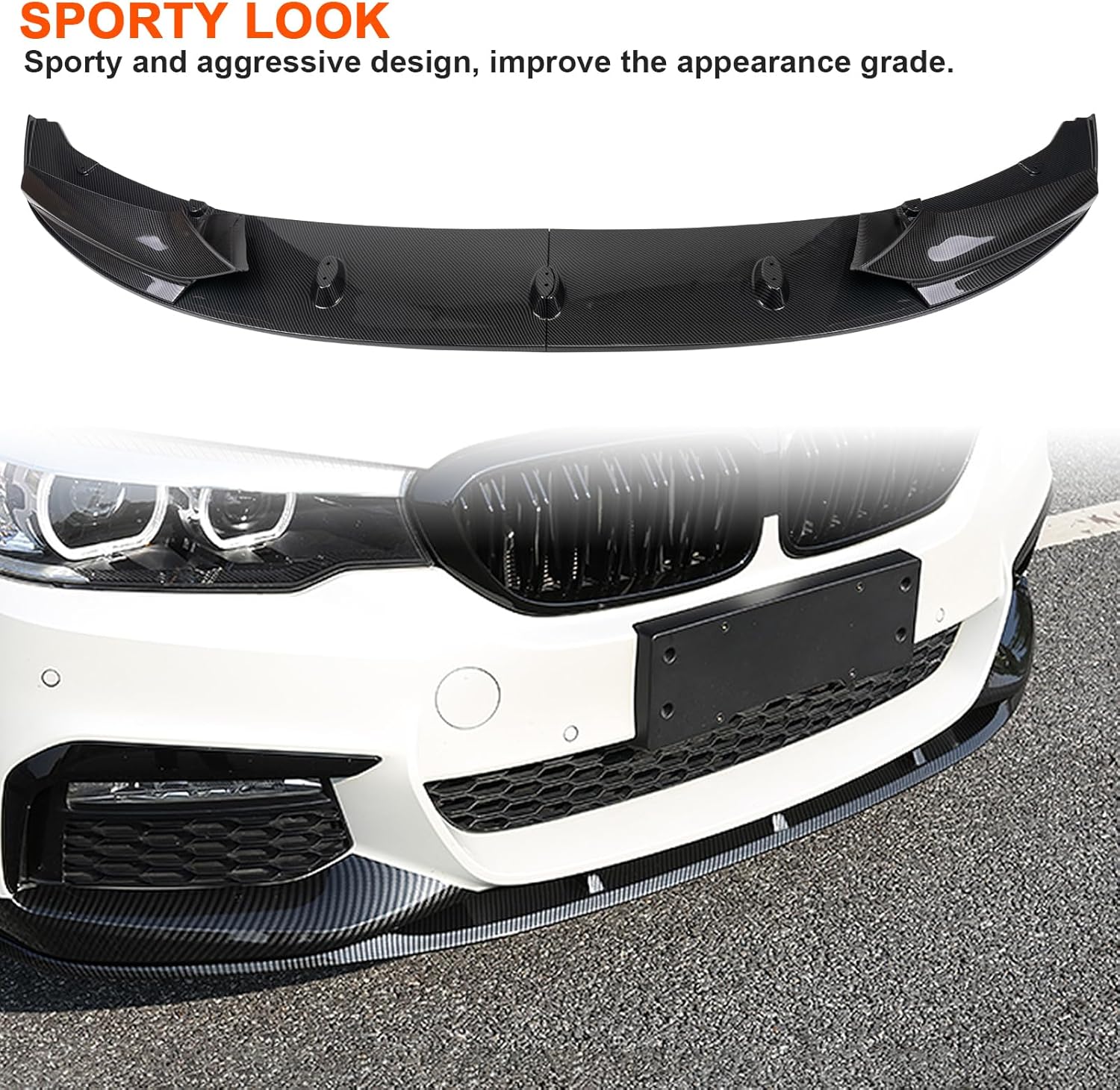 Car Front Splitter Spoiler Fits for 2011-2016 BMW 5-Series F10 520i 535i 550i (Only fit for M Sport Model),ABS Car Front Bumper Chin Lip Spoiler,Carbon Fiber