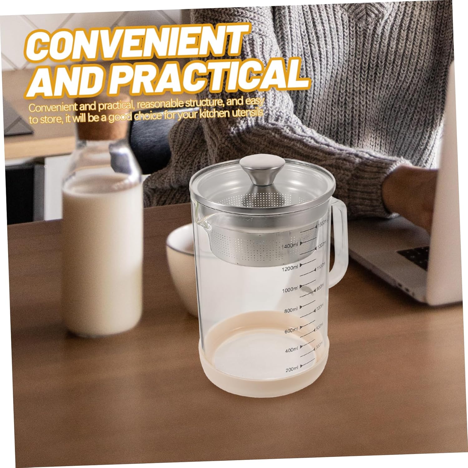 Ciieeo Filtered Tea Jug Stainless Steel Filter Juice Filtering Pot Soybean Easy to Use