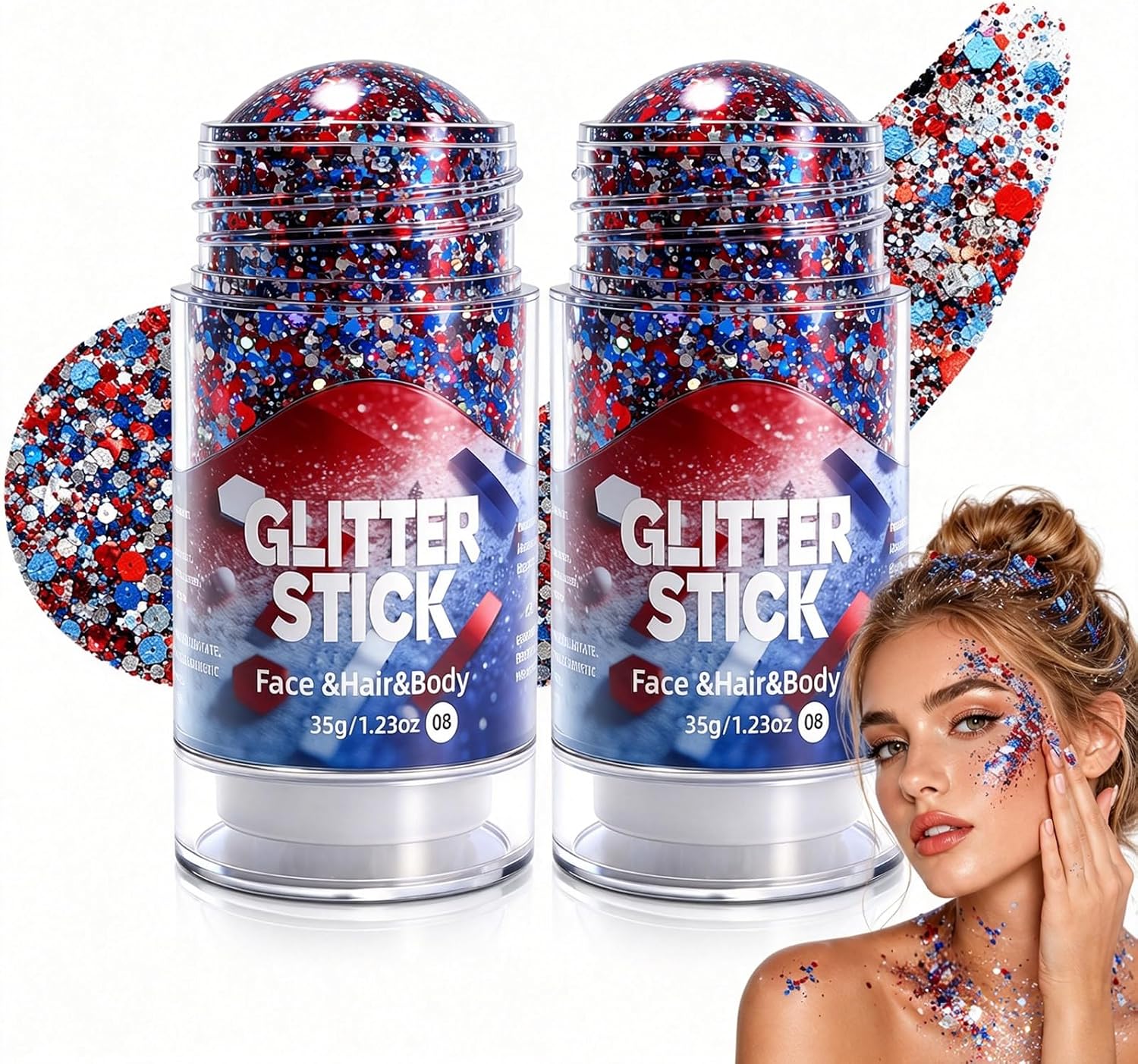 4th of July Body Glitter Stick for Patriotic Celebrations & Game Days