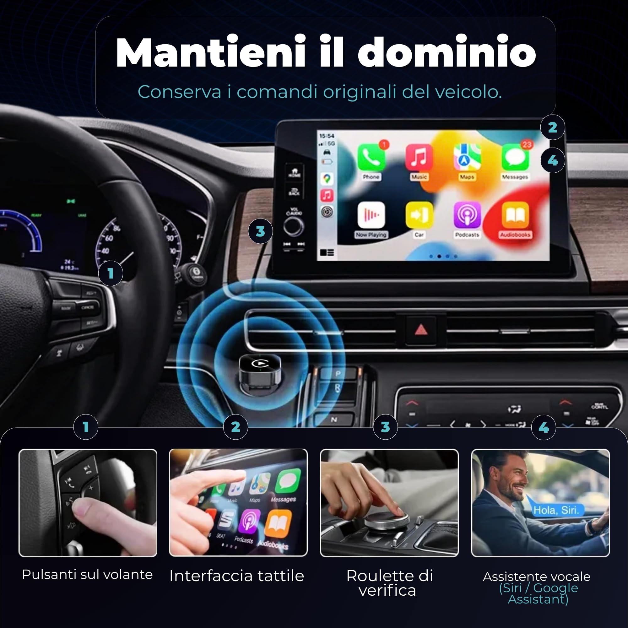 Adattatore Carplay Wireless 2 in 1 Mini 2026, Android Auto Wireless con USB Plug & Play, Riconnessione Rapida ~3 s, USB-A/USB-C e Dongle Rigido per Porte Difficili