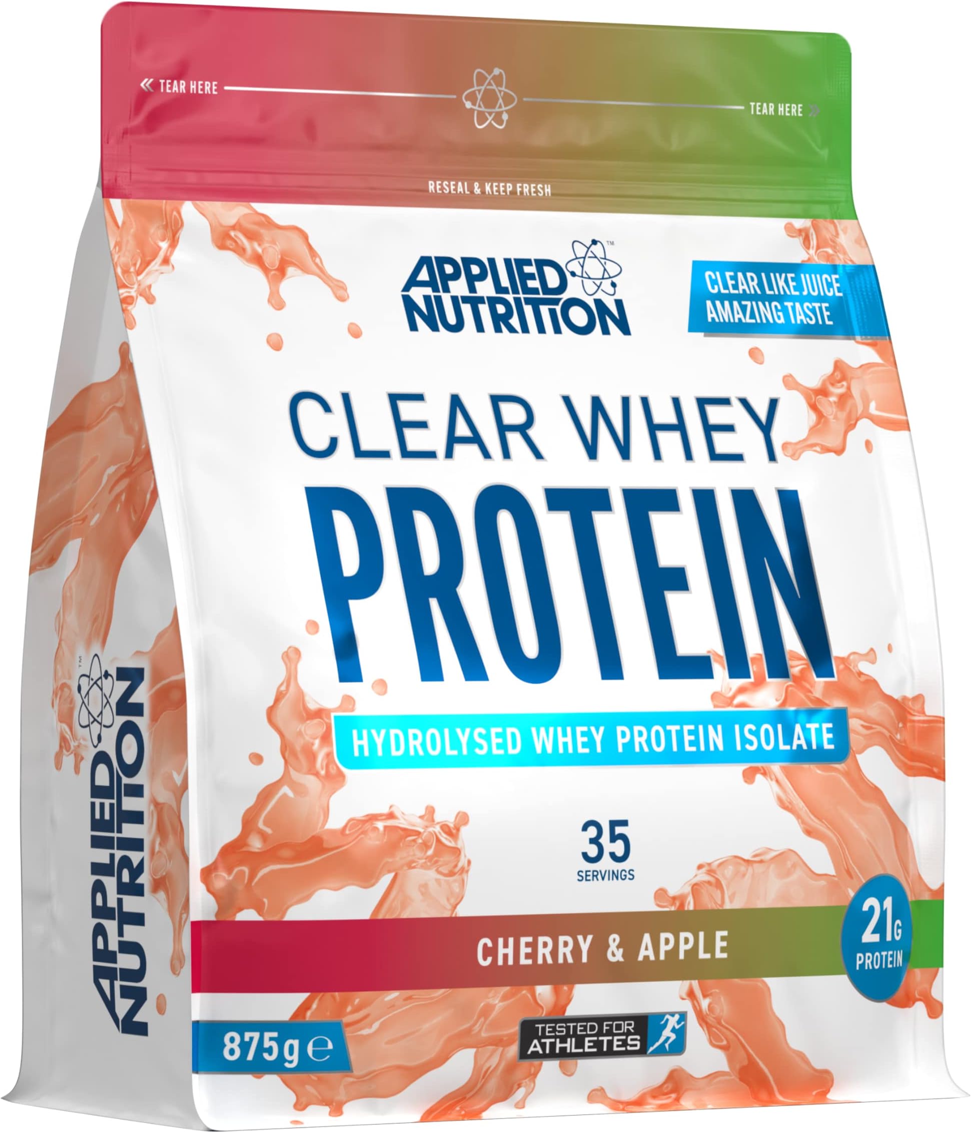 Applied Nutrition Clear Whey Isolate - Whey Protein Isolate, Refreshing High Protein Powder, Fruit Juice Style Flavours (Cherry & Apple) (875g - 35 Servings)