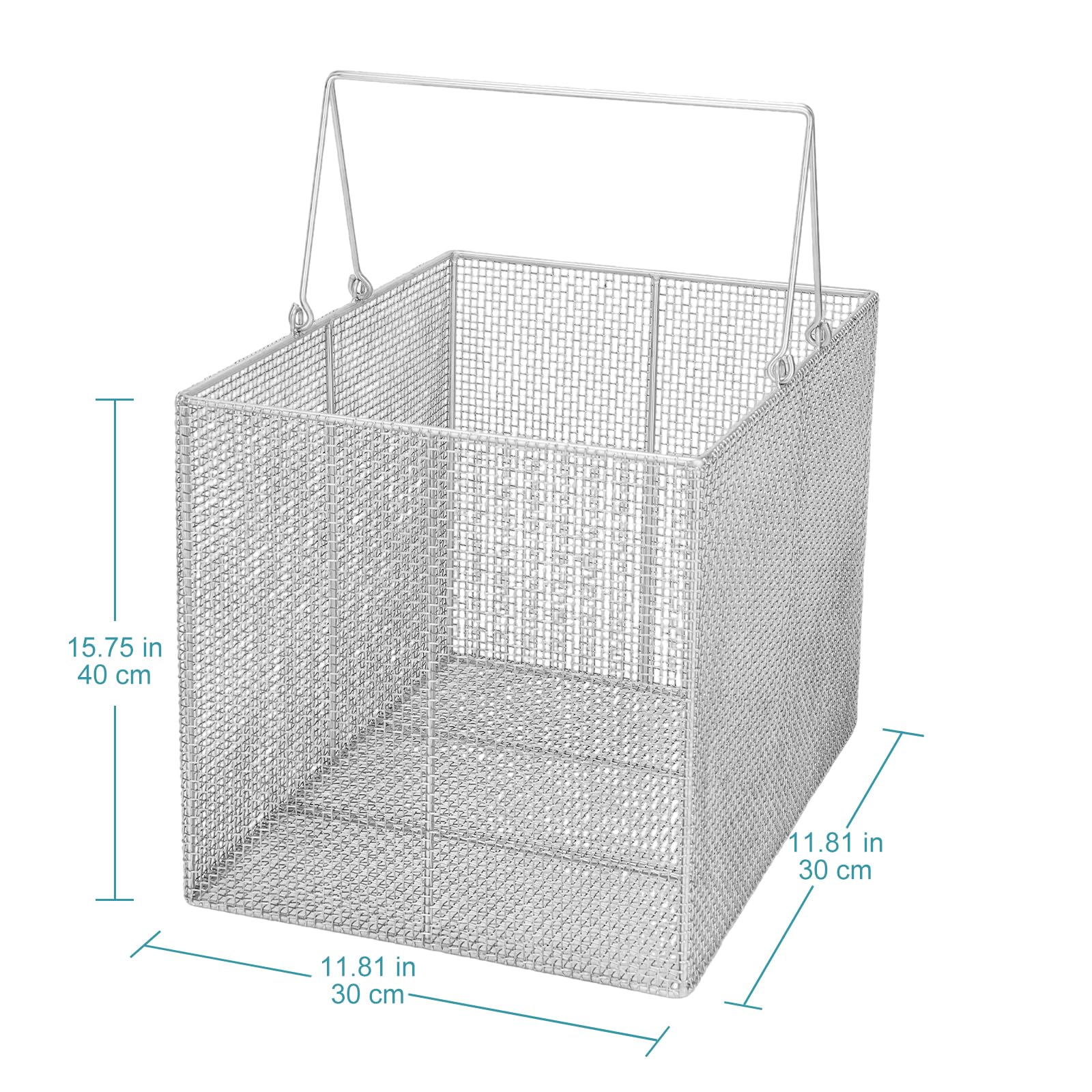 stonylab Cestello per Pulizia a Ultrasuoni in Acciaio Inossidabile 304, Design Quadrato a Doppia Maniglia, per Uso in Laboratorio, 40x30x30 cm (LxLxH)