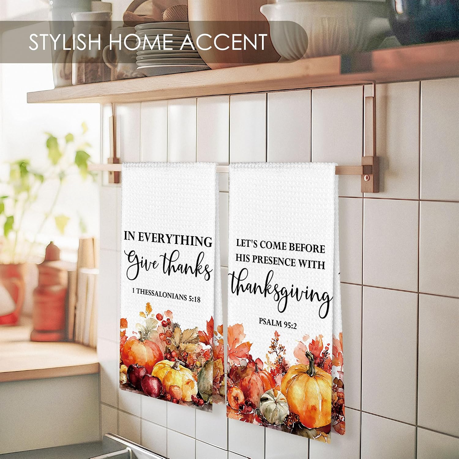 Vintage Christian Fall Pumpkin Kitchen Towel Gifts 16x24 Set of 2 | Rustic Farmhouse Thanksgiving Bible Verses Dish Towels Dishcloths, Autumn Maple Leaf Hand Towel for Kitchen Bathroom Decor