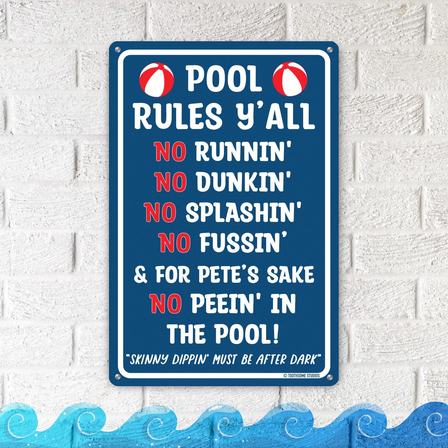 Pool Rules Y'all 12インチ x 8インチ 面白いブリキのプールサイン