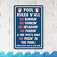 Vista 2 de Pool Rules Y'all - Cartel divertido de hojalata de 12 x 8 pulgadas