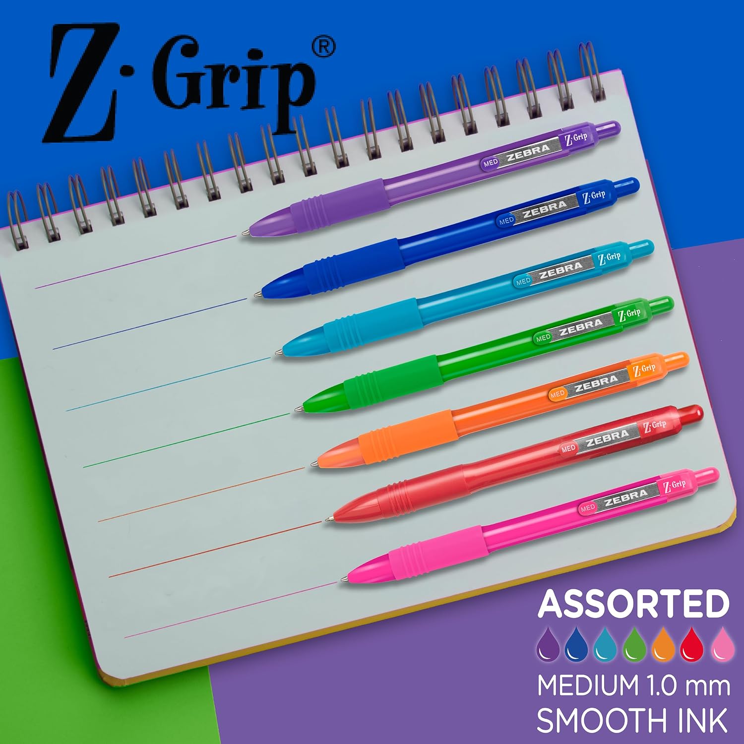 Zebra Pen Z-Grip Recycled Ballpoint Pen, Assorted Bright Ink, 1.0mm, 18-Pk image 3