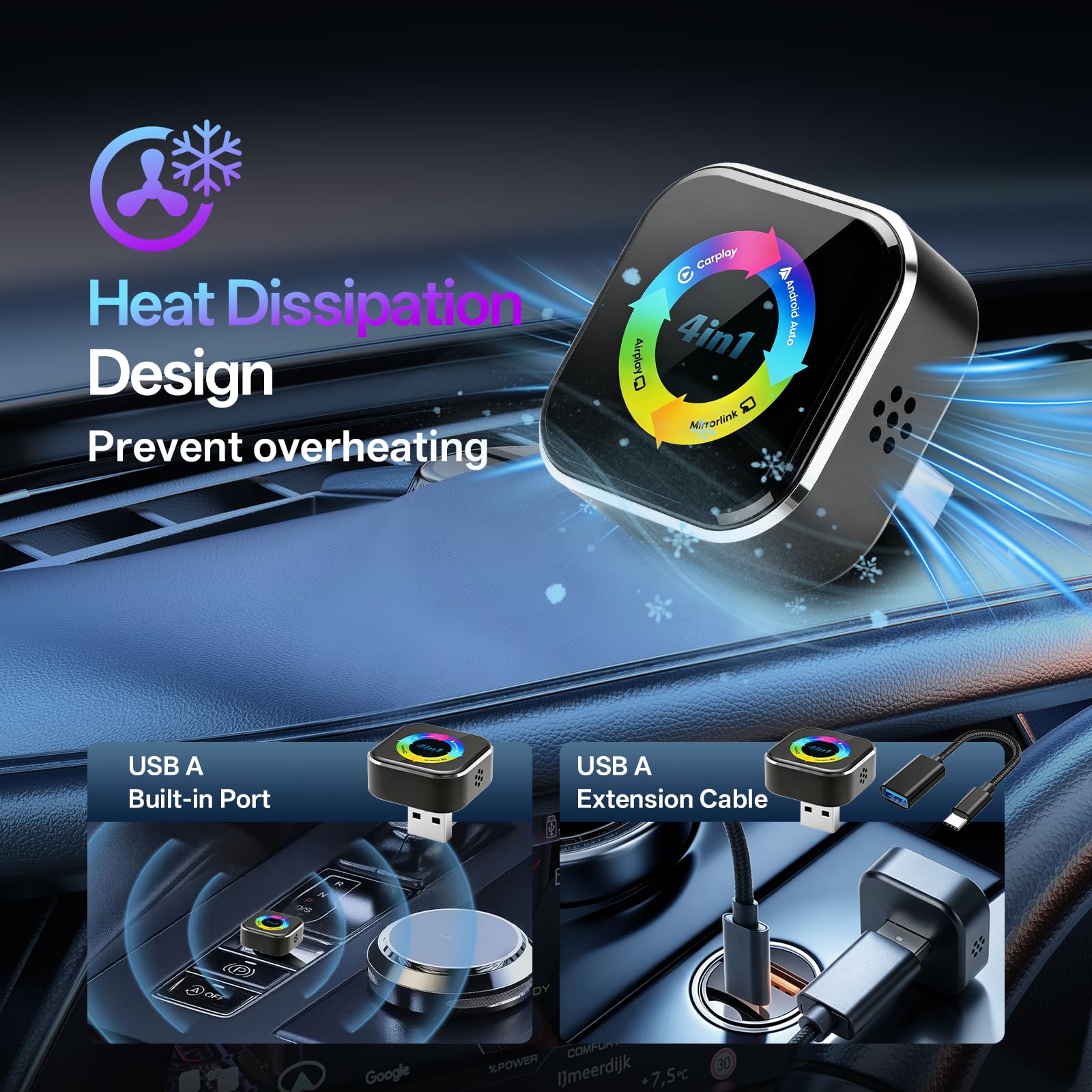 Adattatore Wireless CarPlay 4 in 1 – Cavo a Senza Fili per CarPlay & Android Auto con Mirror Link & AirPlay, Modulo CarPlay Wireless Plug & Play per Phone & Android, Auto dal 2016