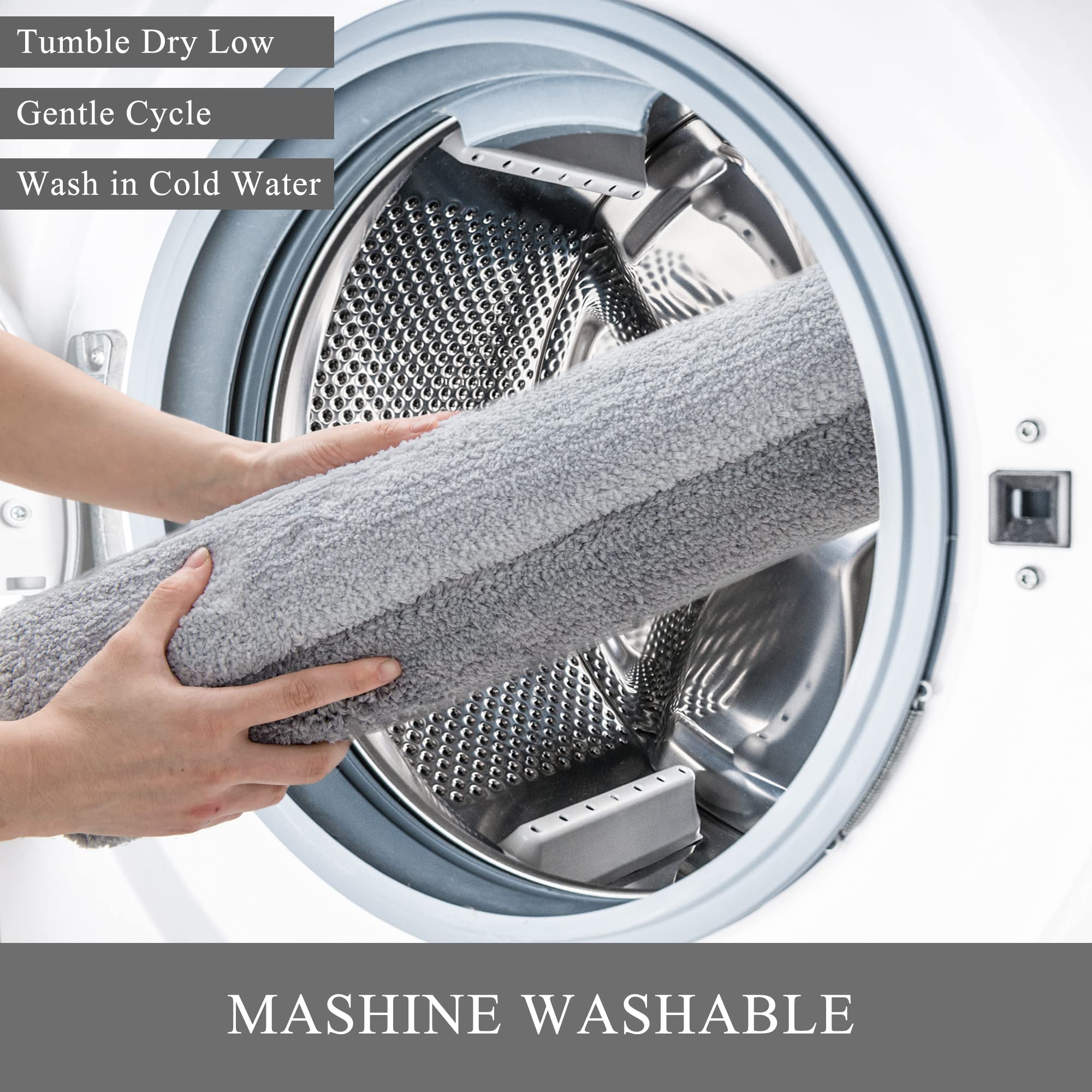 KMSON 3 Pcs Ombre Bath Rug Set Bathroom Rugs with U-Shaped Contour Toilet Mat, Non Slip Ultra Soft and Water Absorbent Bath Carpet, Machine Washable Quick Drying Bedroom Floor Mat Living Room Rug Grey