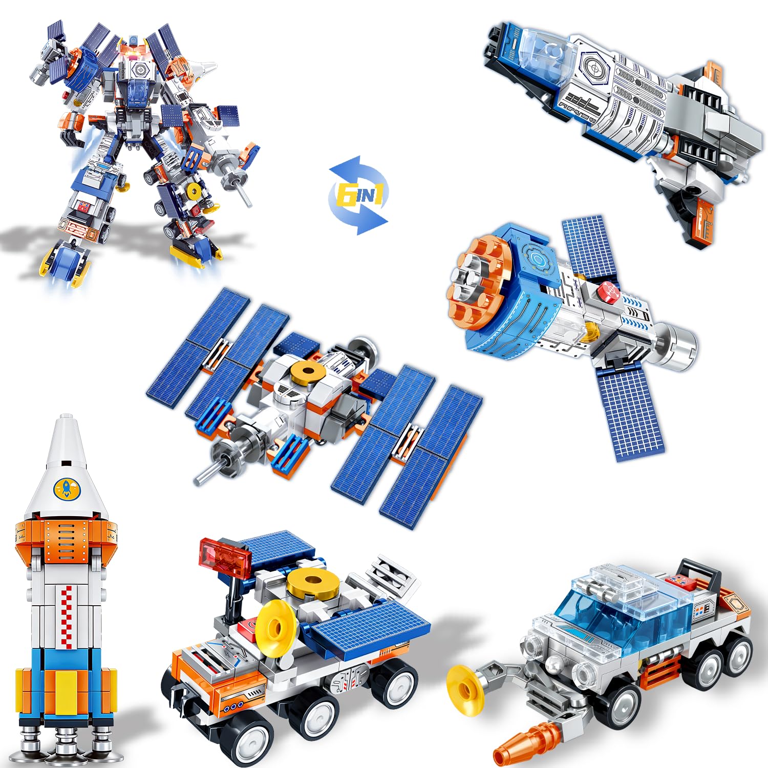 6 in 1 Space Mini Building Sets - Lego-Compatible Transforming Mech Robot & Mini Spacecrafts Rocket, Aerospace STEM Bulding Toys Best Gifts for 6+ Year Old Boys Girls Kids (644 PCS)