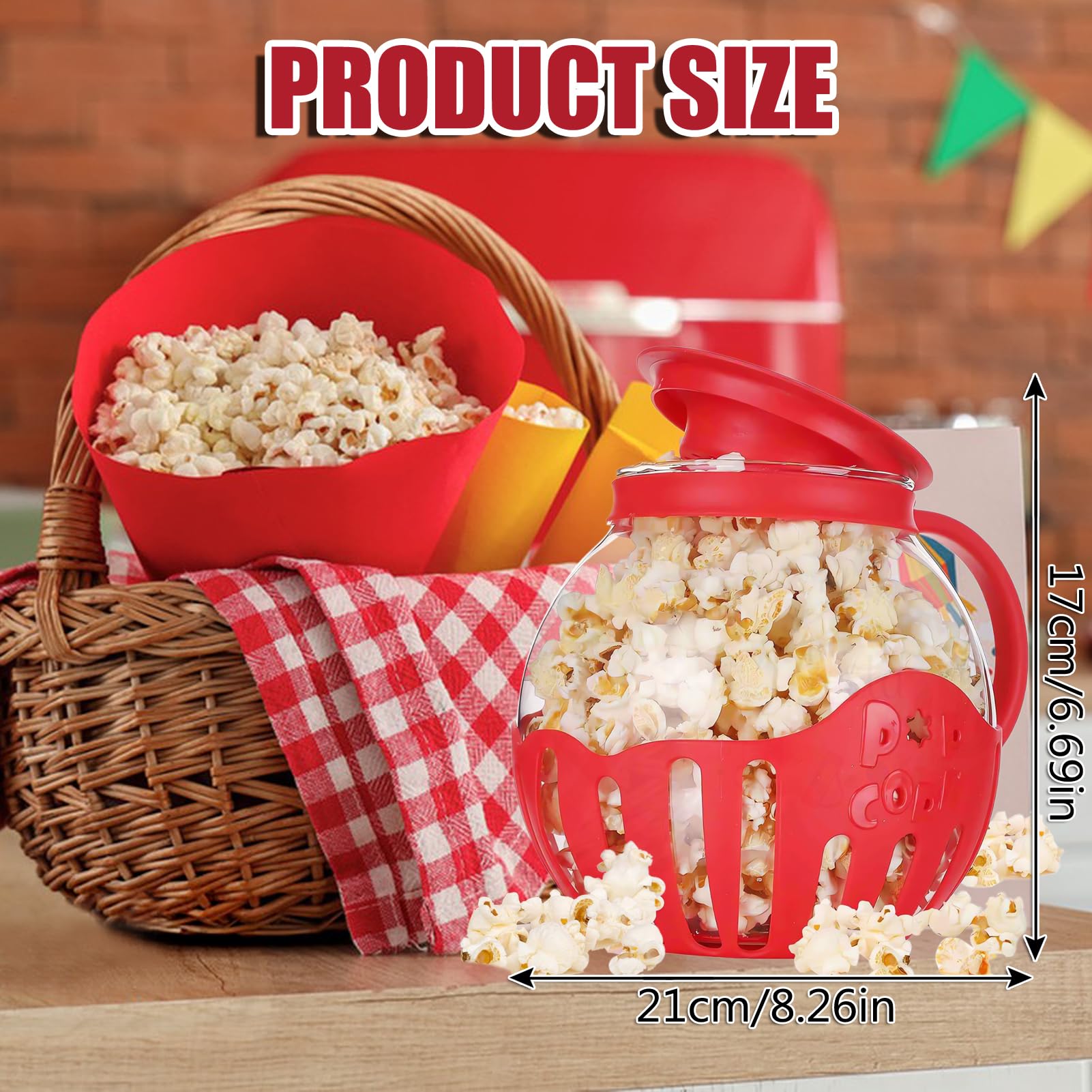Ciotola per Popcorn per Microonde, Pop corn Microonde Vetro,Macchina Popcorn,Coperchi in 3 in 1 per Snack Salutari, per Raduni, Feste, Picnic, Rosso, Pentola a Microonde Aria Popcorn Spuntino