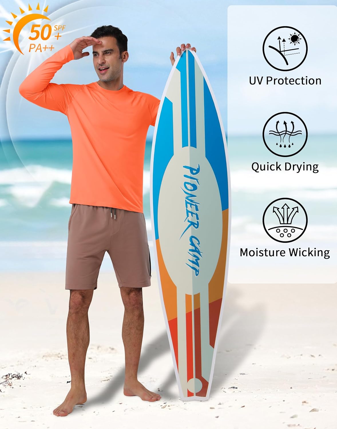 Pioneer Camp Men's Sun UV Protection SPF Shirts UPF50+ Rash Guard Long Sleeve Lightweight Hiking Quick Dry Running Swim Shirt - Image 3