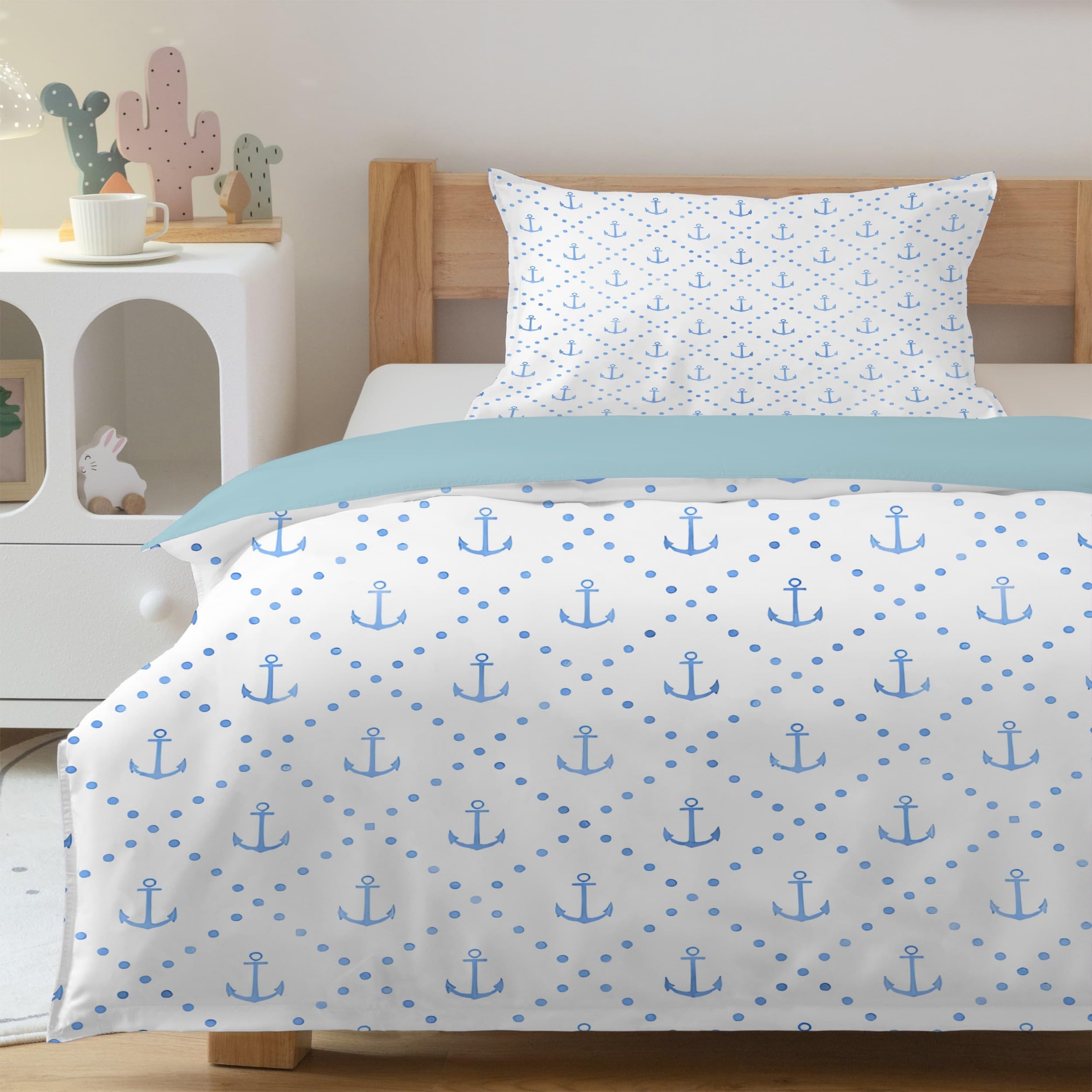 Anker Bettwäsche 220x240 - Küste Punkte Bettbezug 220x240 - Maritim Küsten Wendebettwäsche und 2 Kissenbezüge 80x80, Warm Mikrofaser Bettdeckenbezug mit Reißverschluss, F-506