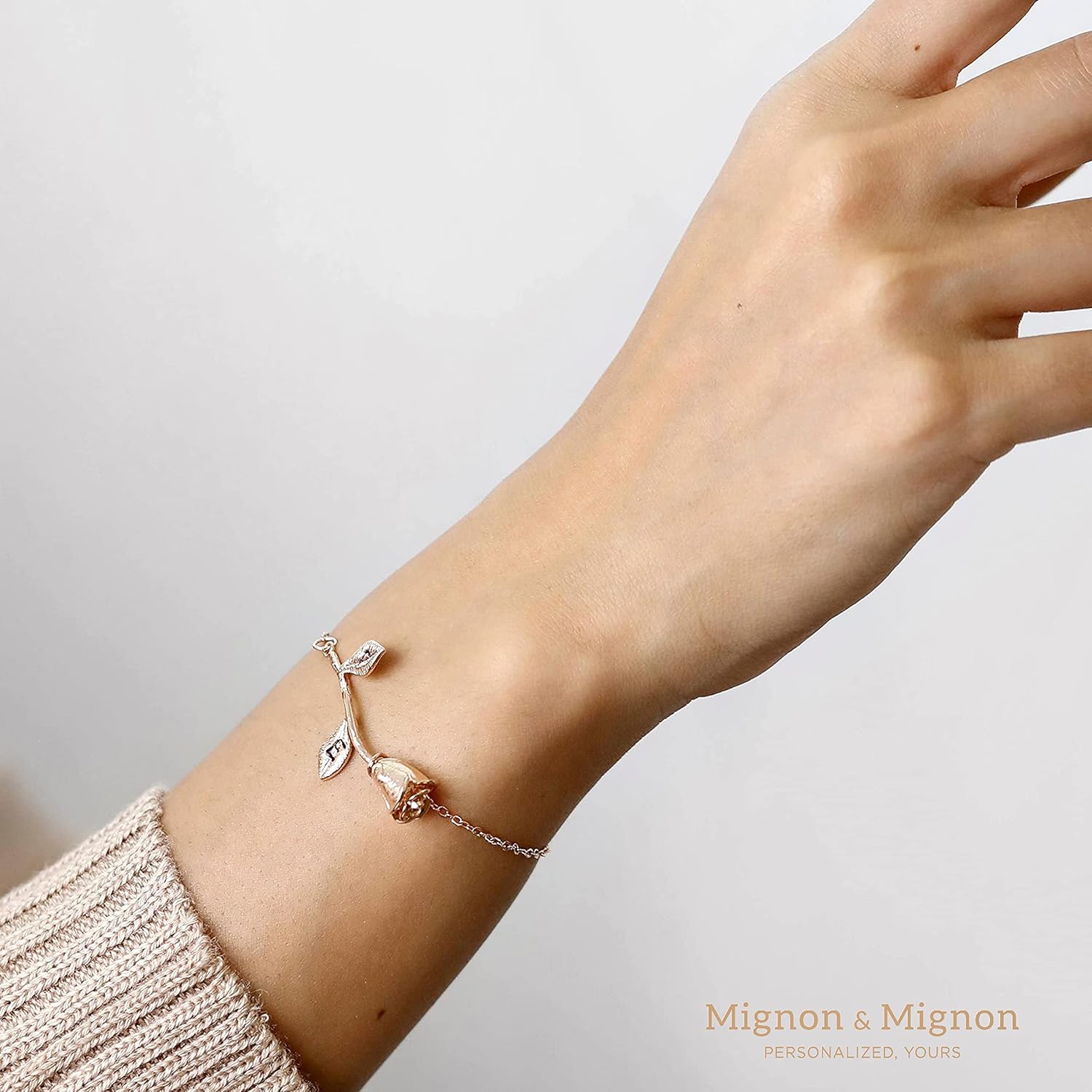 MignonandMignon Mother's Day Gold Rose Pendant Bracelet Beauty and the Beast Jewelry Bridesmaid Flower Girl Gift for Her - 3MRBR (Gold)