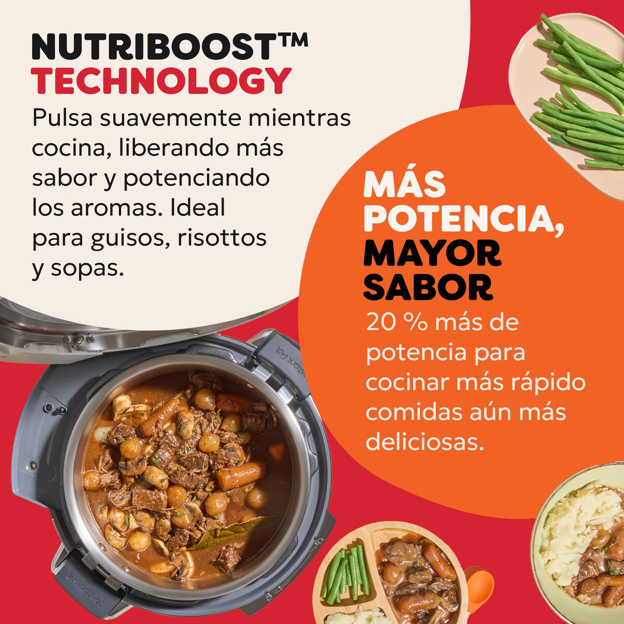 Instant Pot Pro Olla multifunción 10 en 1, 5,7L, Blanca, olla a presión, olla de cocción lenta, arrocera, sartén, yogurtera, calentador de alimentos, olla de cocción al vacío, vaporera, horno, NutriBo