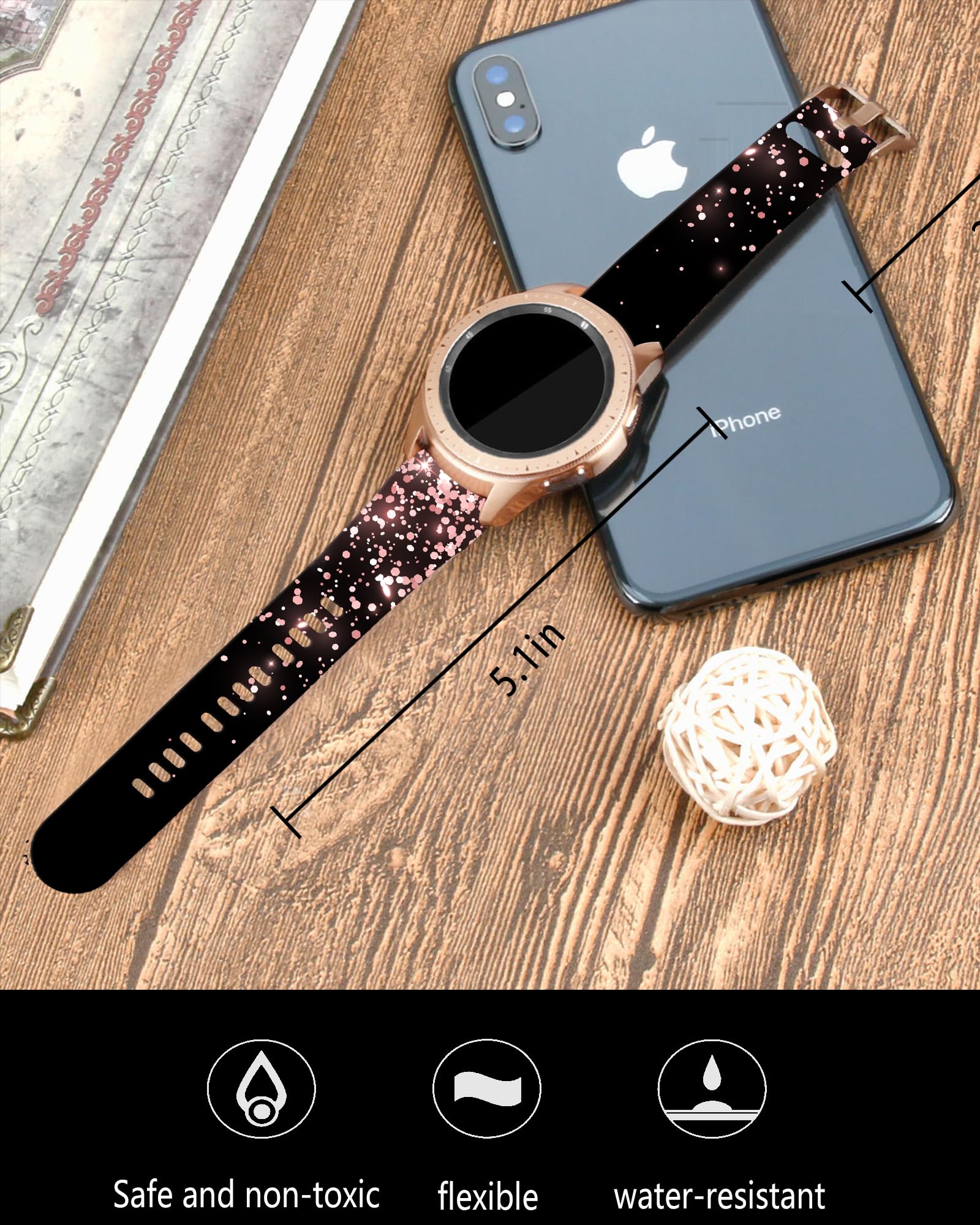 20mm Silicone Sport Bands Compatible with Galaxy Watch 6/Watch 5/Galaxy Watch 4 40mm 44mm/Classic 42mm 46mm/Watch 3 41mm, Active 2 Watch Bands,Cute Replacement Strap for Women(pink glitter Sparkle