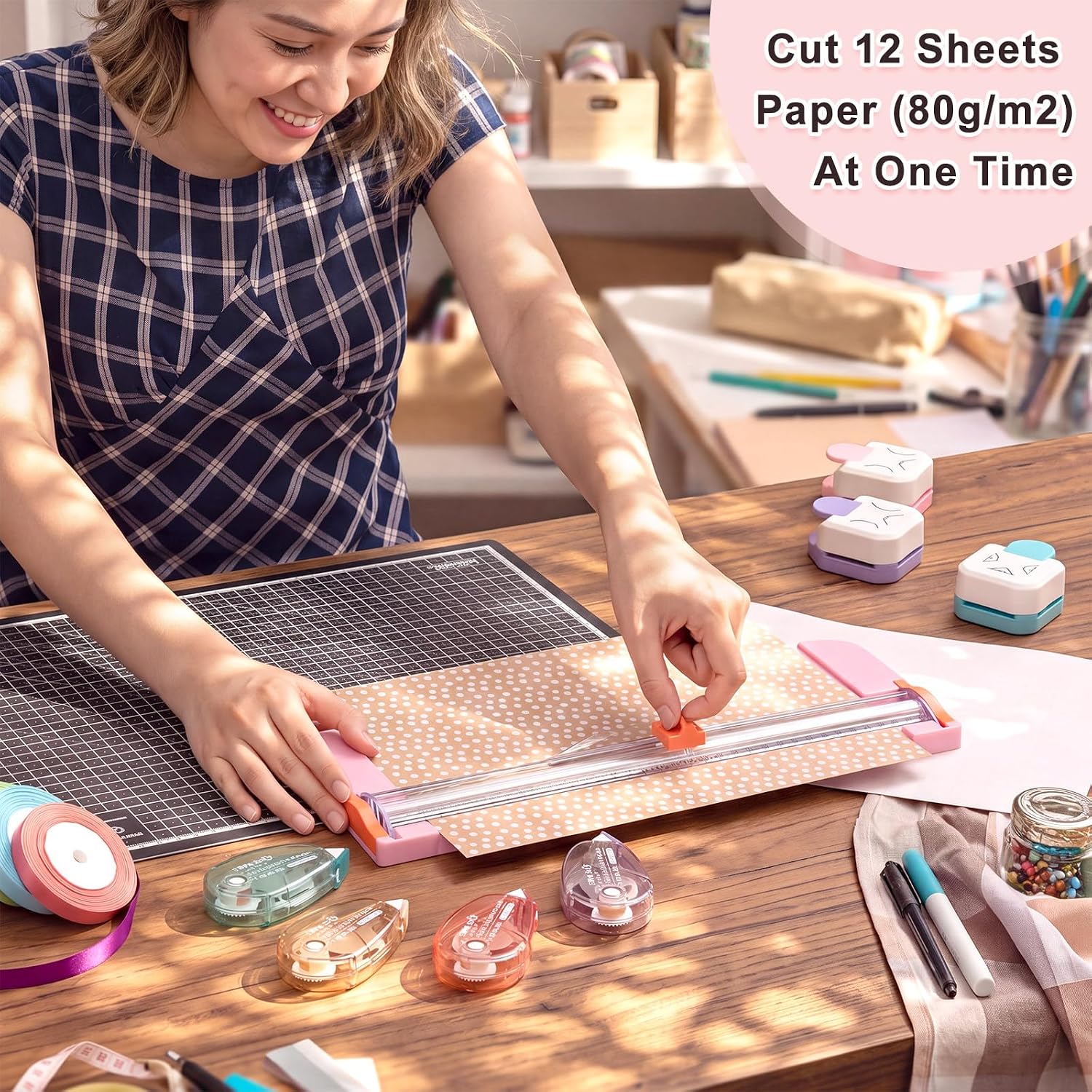 Jetec Scrapbook Supplies Kit, 8 Pcs Paper Craft Tools Set with A4 Paper Trimmer, 3Pcs 3-in-1 Corner Rounder, 4 Double-Sided Tapes for Scrapbooking, Card Making, DIY