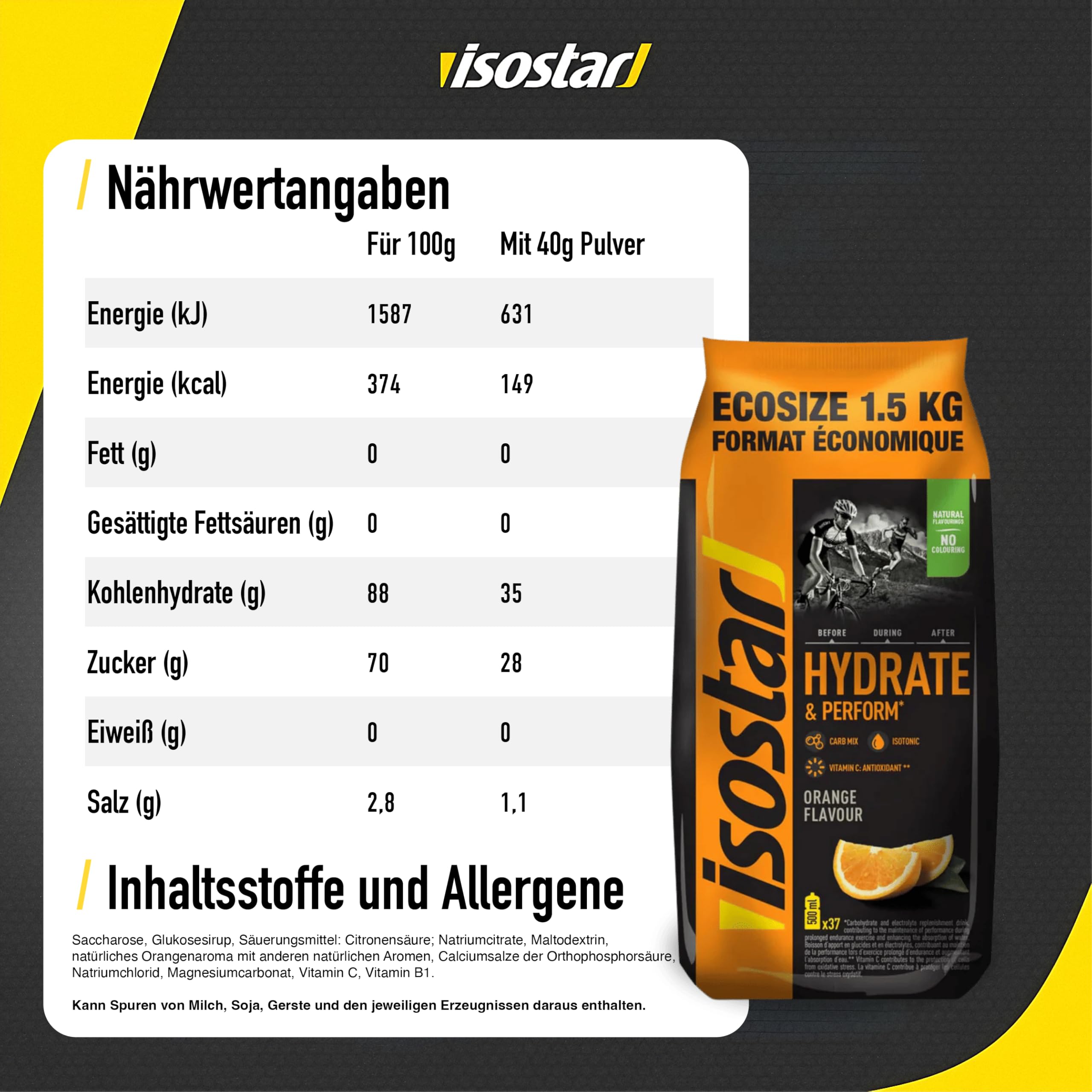 Isostar Hydrate & Perform Powder 3er Bundle - 2x 1,5kg Lemon/Orange/Flasche