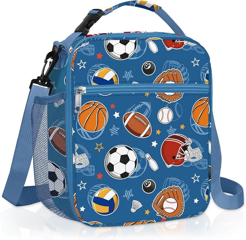 Clastyle Sport Ball Insulated Kid Lunch Bag Tote School Lunch Box Container | Large Reusable Leakproof Thermal Meal Tote Kit, Children Baby Dino Toddler Lunch Tote Bag, Daycare Travel Outdoor Camp Picnic