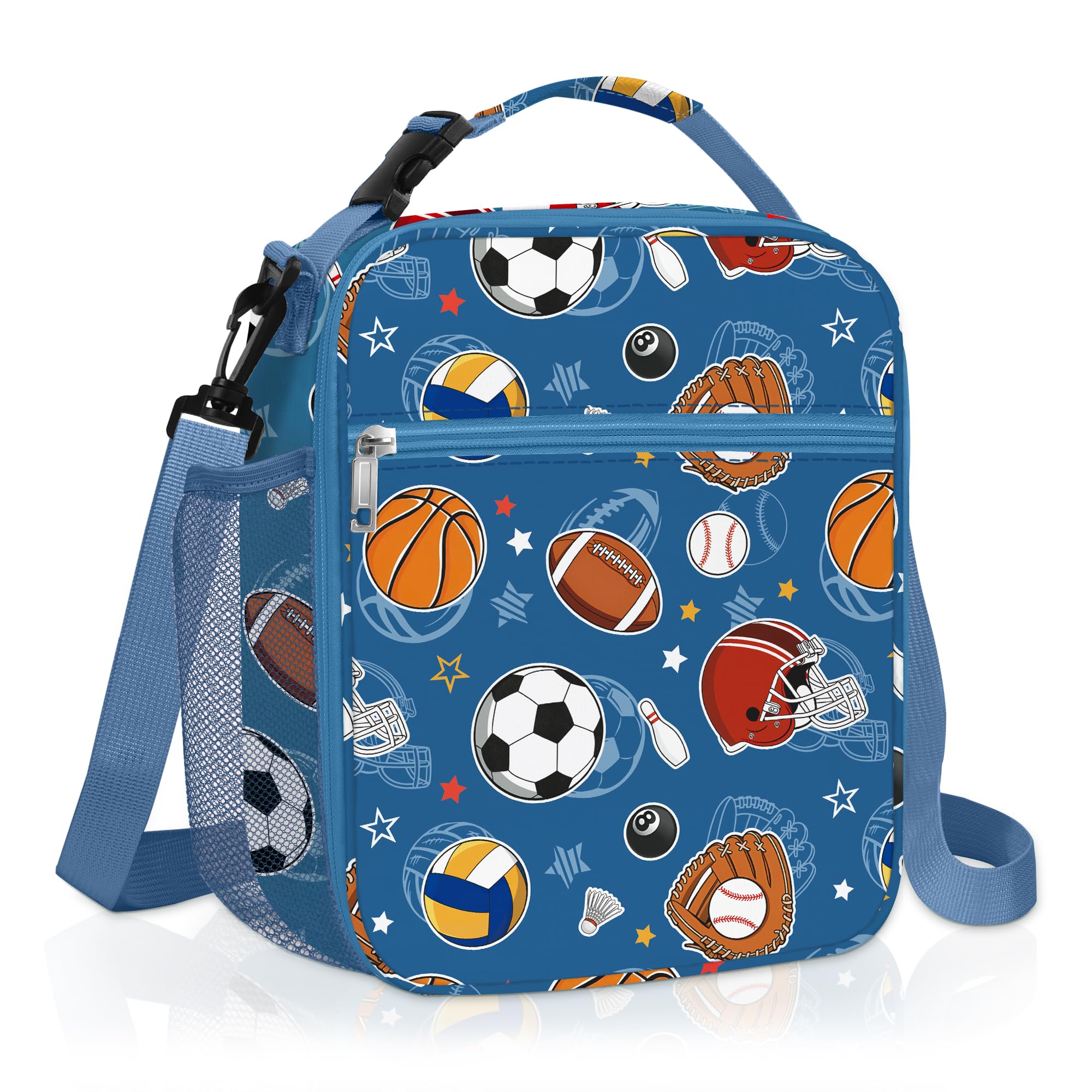 Clastyle Sport Ball Insulated Lunch Bag Large Thermal Cooler Bag for Boys Picnic Lunch Box Tote, Basketball Football