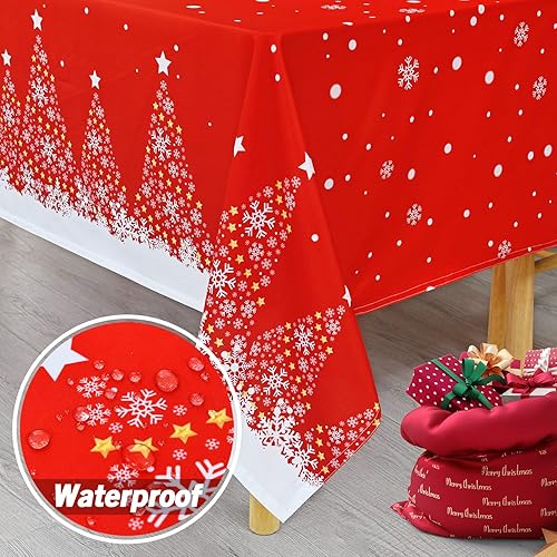 Miniatura 2 de Victree Mantel rectangular de Navidad para vacaciones, mantel impermeable resistente a las arrugas, mantel decorativo para banquetes, fiestas,