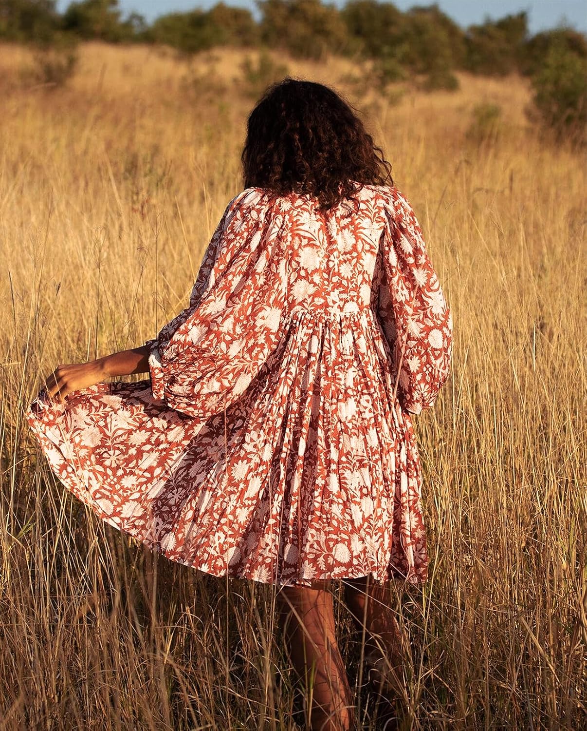 Womens Summer Dresses Casual Boho Floral Babydoll Balloon Sleeve Half Open Tether Flowy Short Beach Dress - Image 3