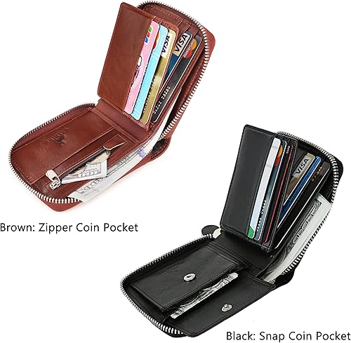 Miniatura 7 de Carteras delgadas con cremallera para hombres RFID de cuero para hombre, tarjetero plegable con cremallera alrededor de la cartera con bolsillo para