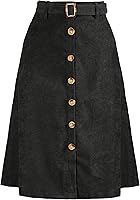 Allegra K Women's High Waist A-Line Corduroy Midi Skirt, Button Front Belted Elastic Waist Slant Pockets